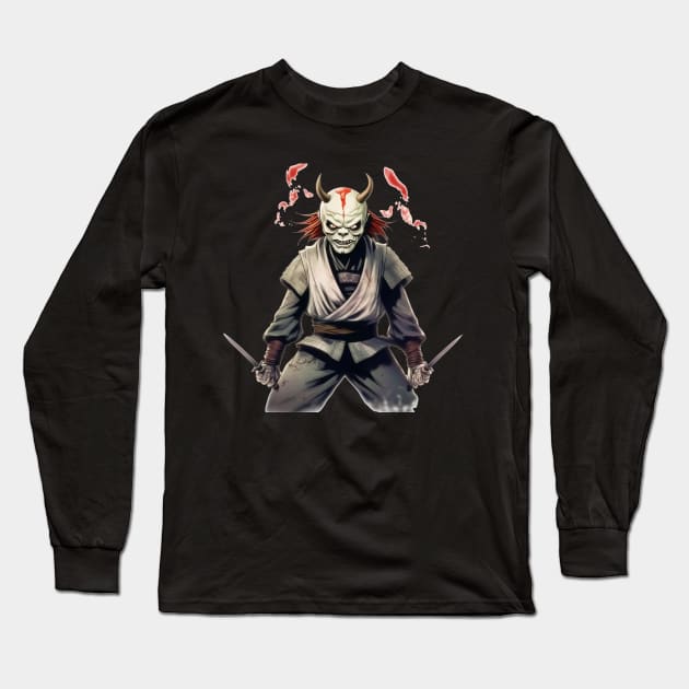 Blades of the Oni: The Demon Samurai's Deadly Dance Long Sleeve T-Shirt by MerlinArt